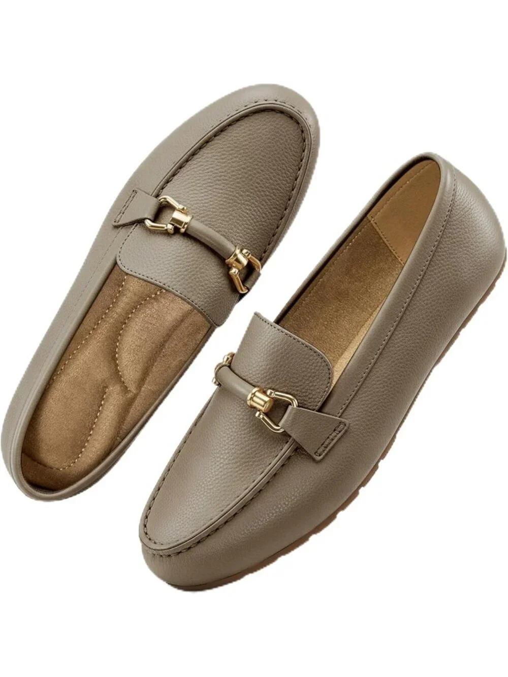 Women's Grey Faux Leather Comfortable Casual Moccasins Flexible Flats Shoes